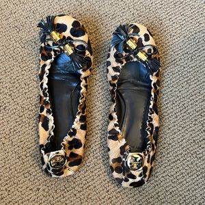 Tory Burch Flats, animal print leather calf hair